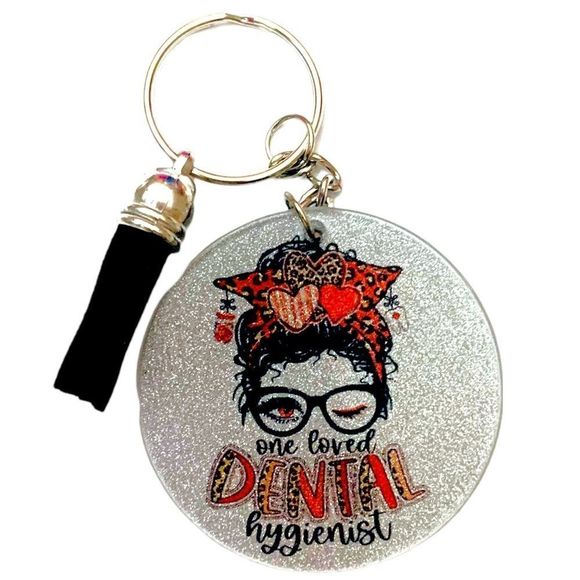 Dental Hygienist Keychain with Black Tassel - Picture 1 of 1